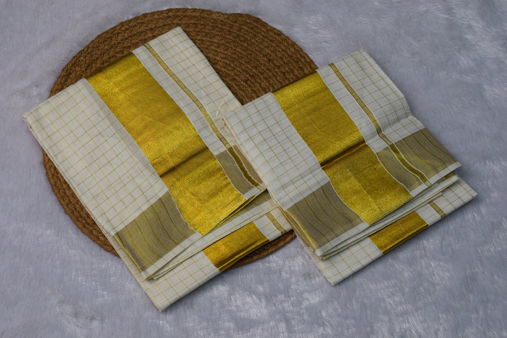 Premium Traditional Kerala Set Mundu with Gold Kasavu Border