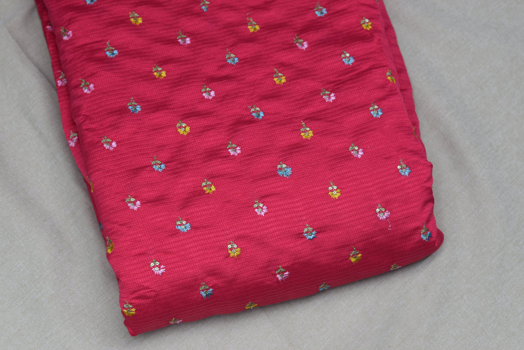 Berlin Silk Dress Material Set – Pink Floral | Top & Bottom Unstitched | 56" Width