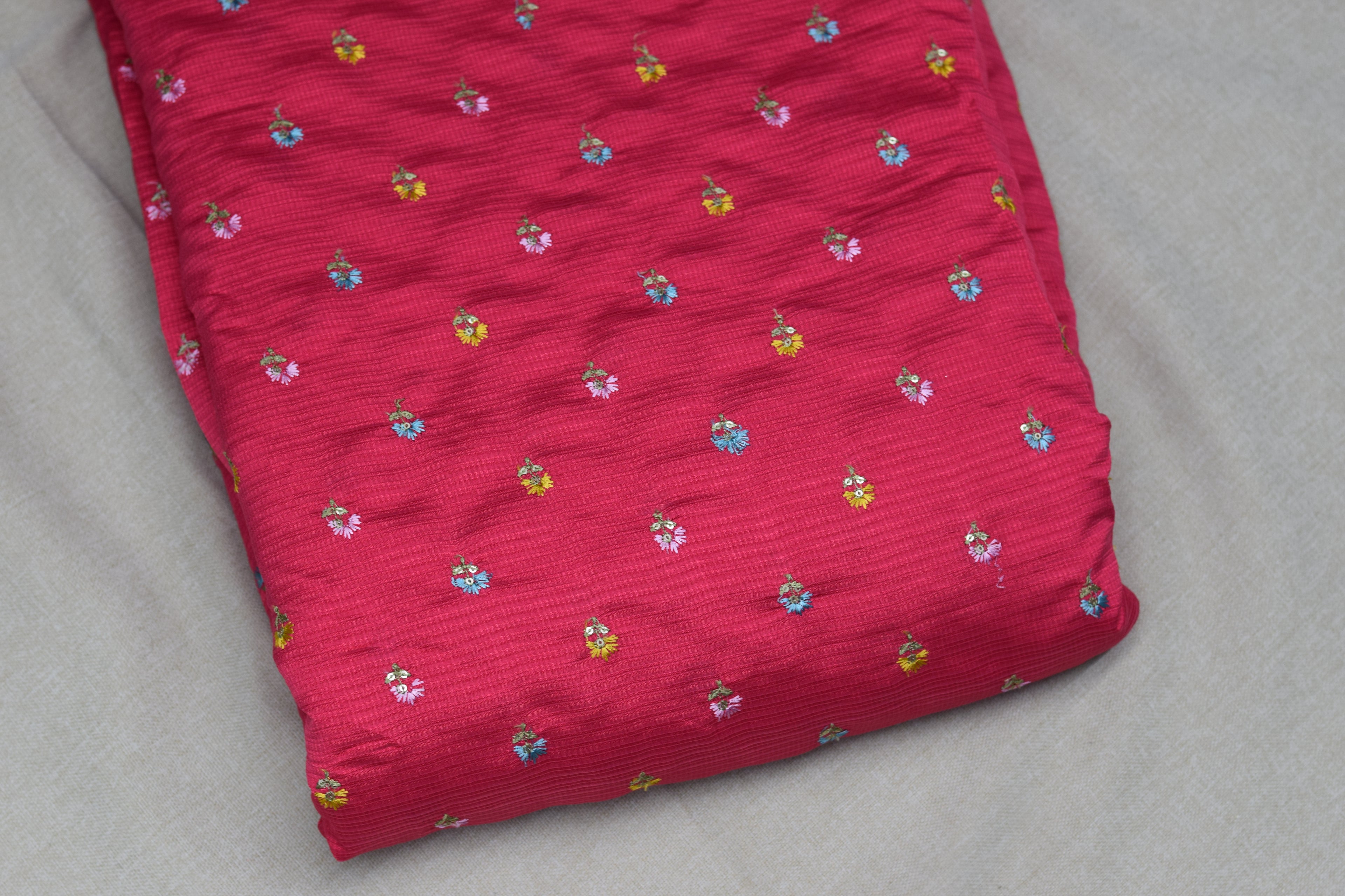 Berlin Silk Dress Material Set – Pink Floral | Top & Bottom Unstitched | 56" Width