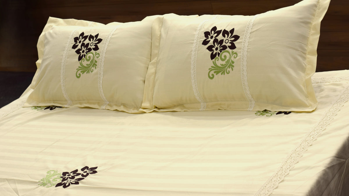 Cotton Blend Floral Embroidered Bedspread – 96 × 120 Inches