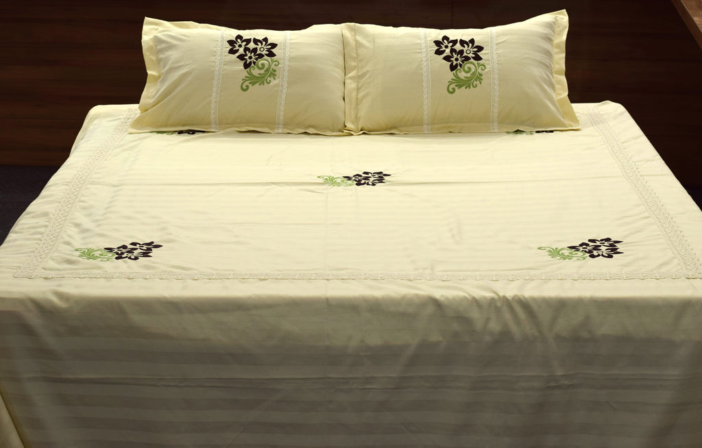 Cotton Blend Floral Embroidered Bedspread – 96 × 120 Inches