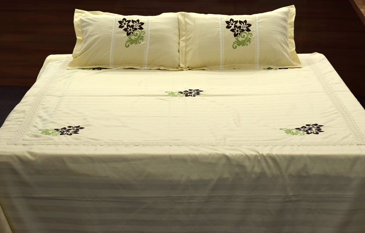Cotton Blend Floral Embroidered Bedspread – 96 × 120 Inches