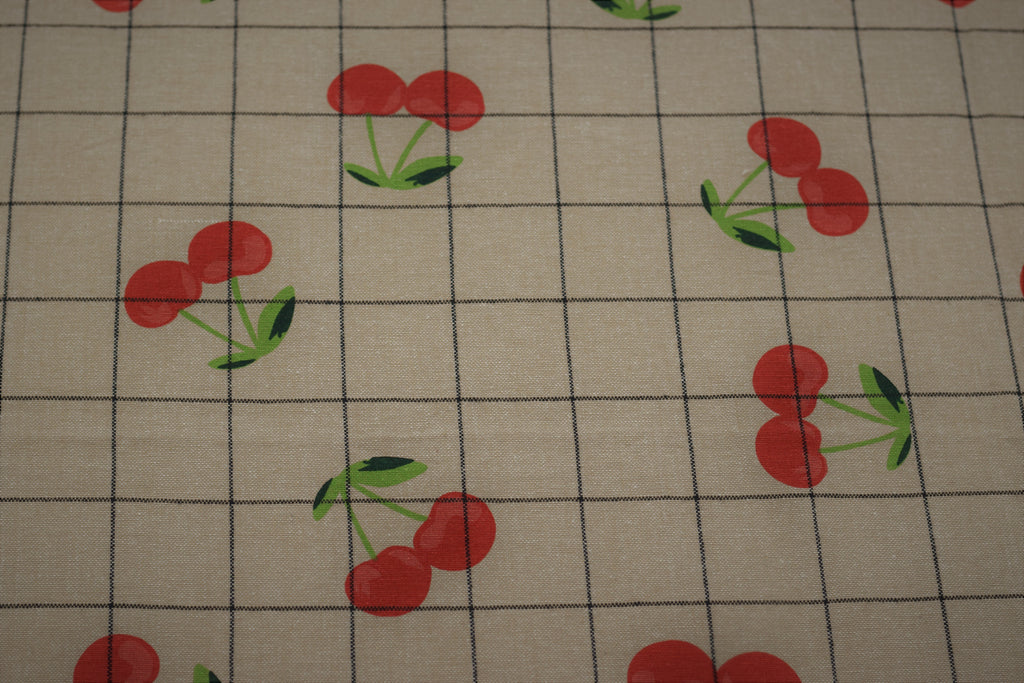 Cherry Grid Print King Size Bedspread Set –  Cotton  | Cream & Red