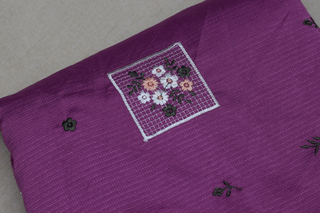 Berlin Silk Embroidered Dress Material Set for Women – Magenta | Top & Bottom Fabric | 56" Width