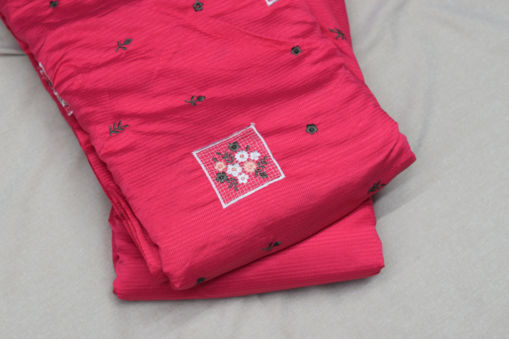 Berlin Silk Embroidered Dress Material Set – Pink | Top & Bottom Fabric | 56" Width