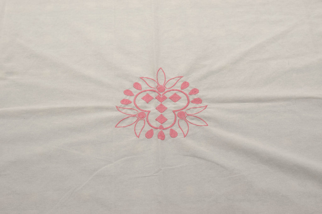 Cotton  Bedspread – Elegant White & Pink Floral Design | 100 × 106 Inches