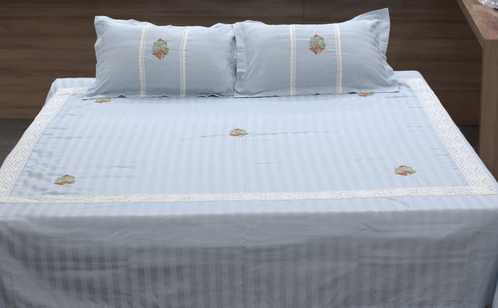 Cotton Blend Floral Embroidered Bedspread – 100 × 112 Inches