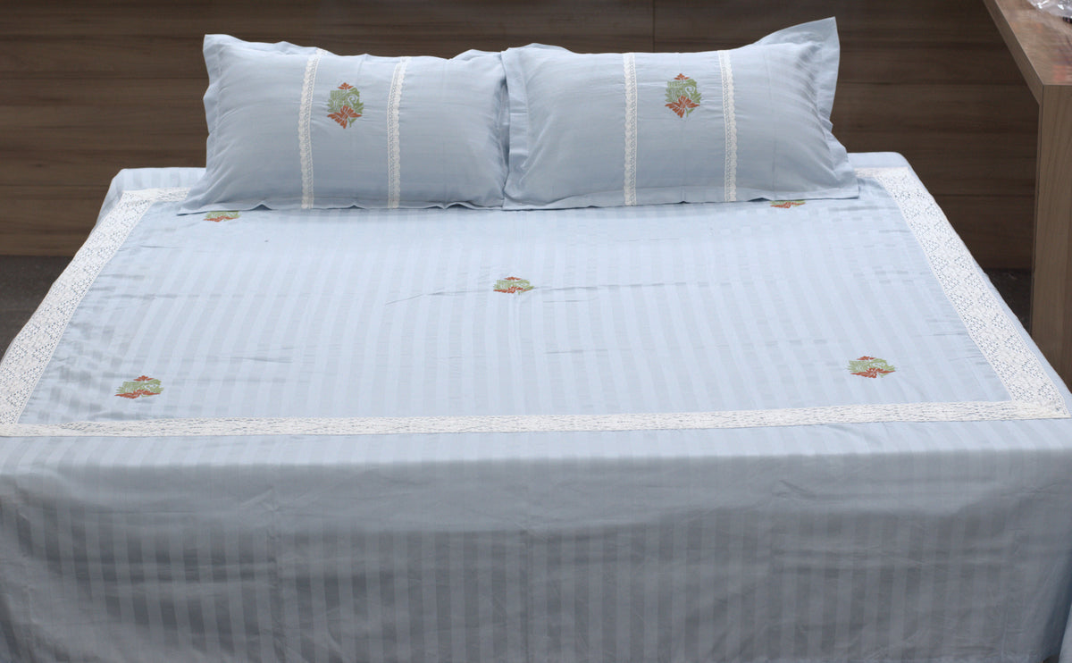 Cotton Blend Floral Embroidered Bedspread – 100 × 112 Inches