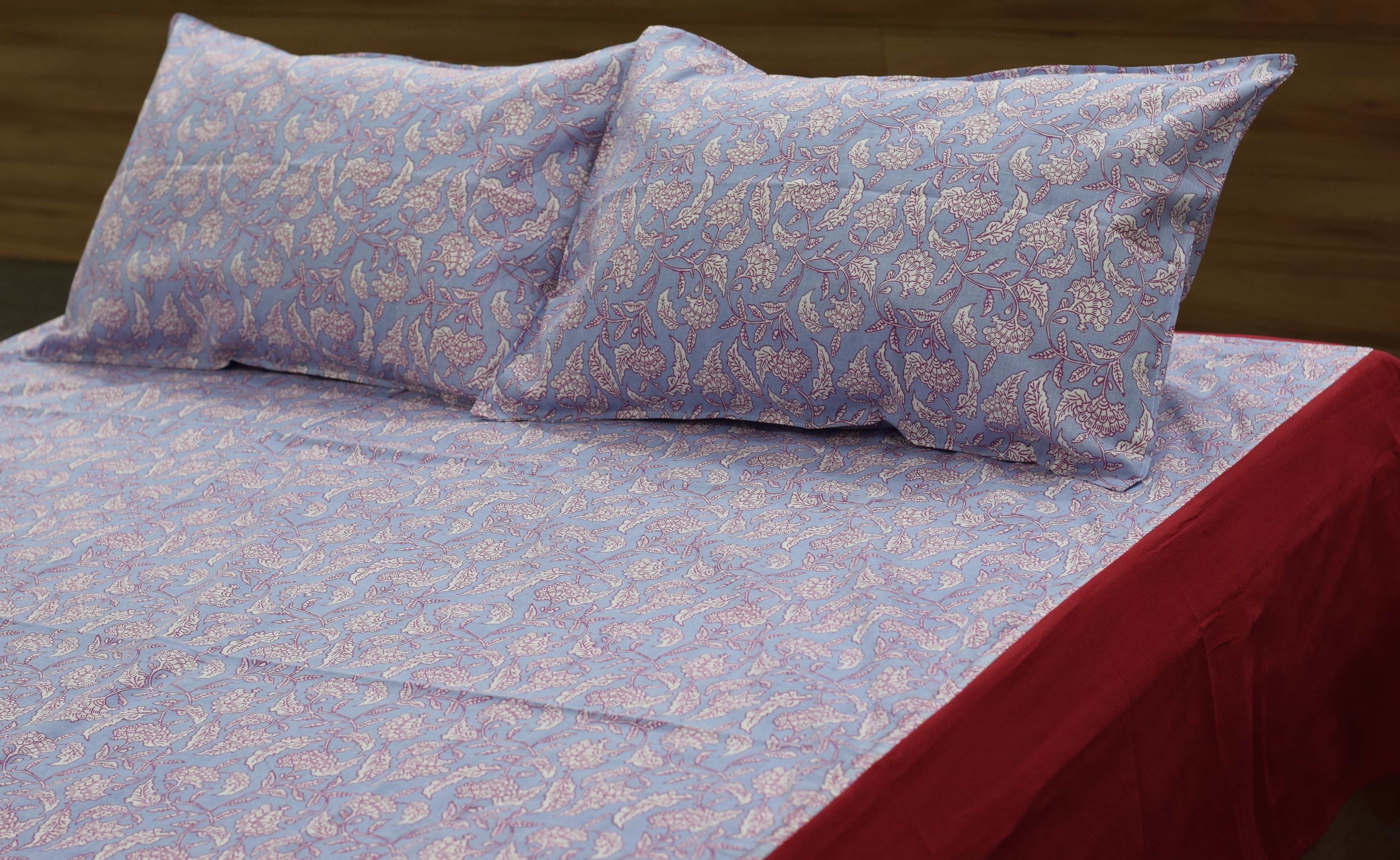 Premium queen Size Cotton Bedspread Set with Elegant Floral Print & 2 Matching Pillow Covers