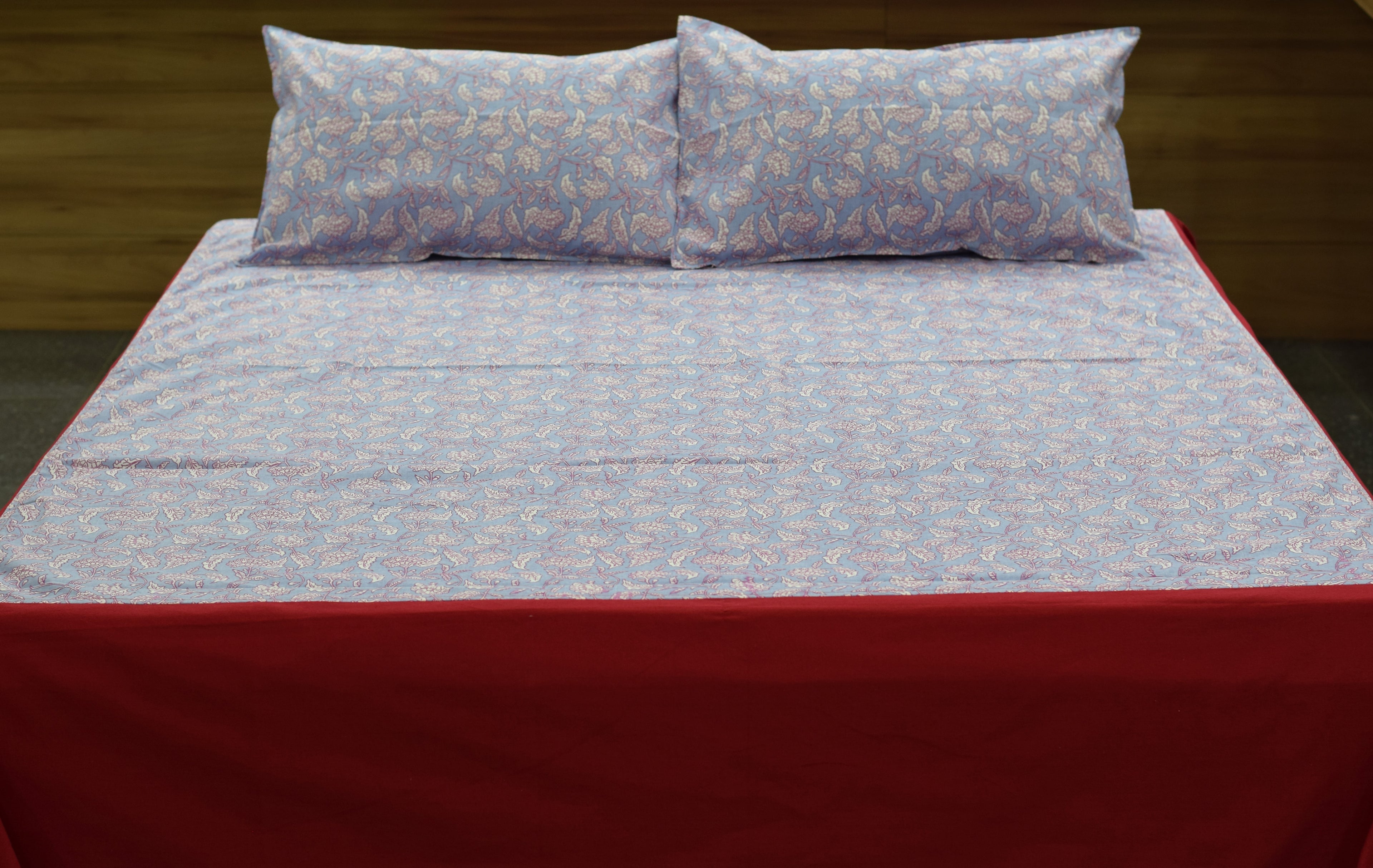 Premium queen Size Cotton Bedspread Set with Elegant Floral Print & 2 Matching Pillow Covers