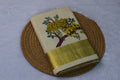 Kerala Kasavu Set Saree with Hand-Painted Kani Konna (Golden Shower) Print - Main Product Image - Nushio