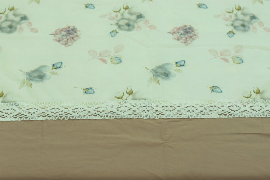 Elegant Floral Cotton 98*104 Bedspread with Matching Pillow Covers | Soft Printed Lace Border Bedding Set