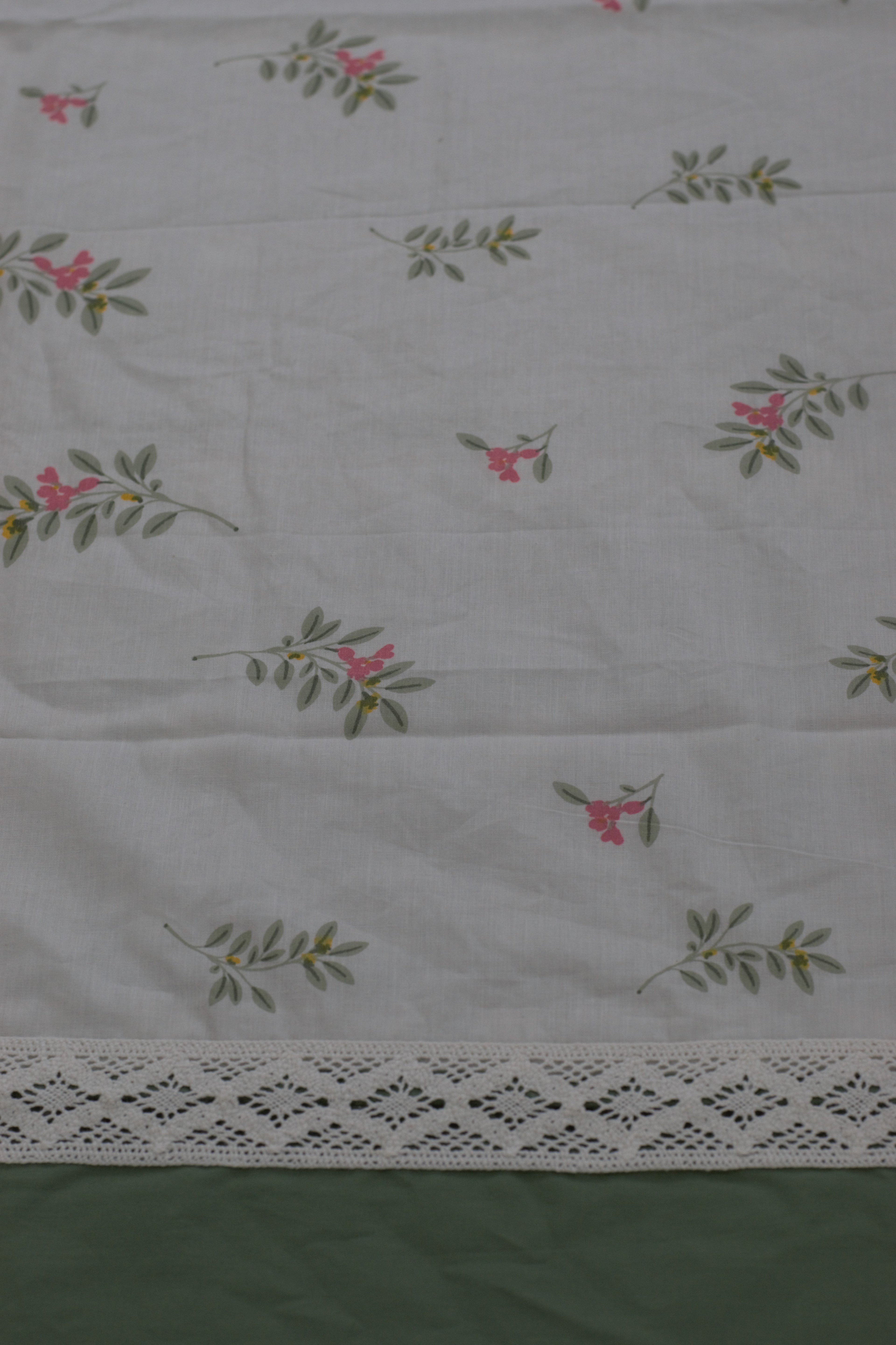 Premium Floral Cotton Bedspread with 2 Pillow Covers | White & Sage Green | 94 x 104 Inches