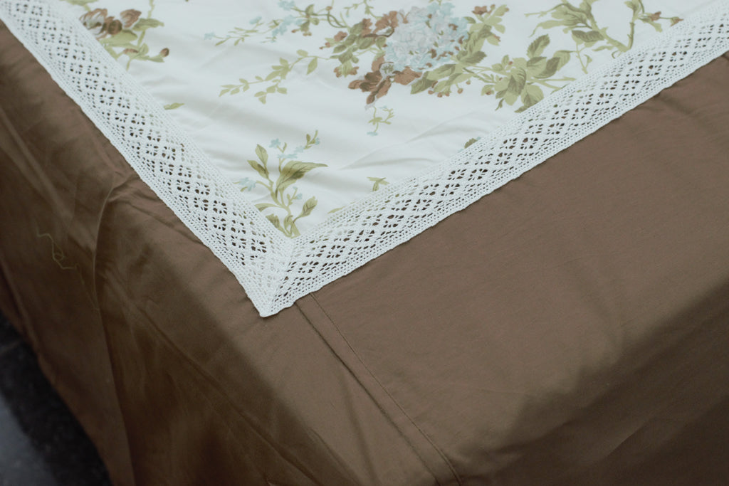 Premium Floral Cotton Bedspread Set with 2 Pillow Covers | Lace Border | King Size 96 x 104 Inches