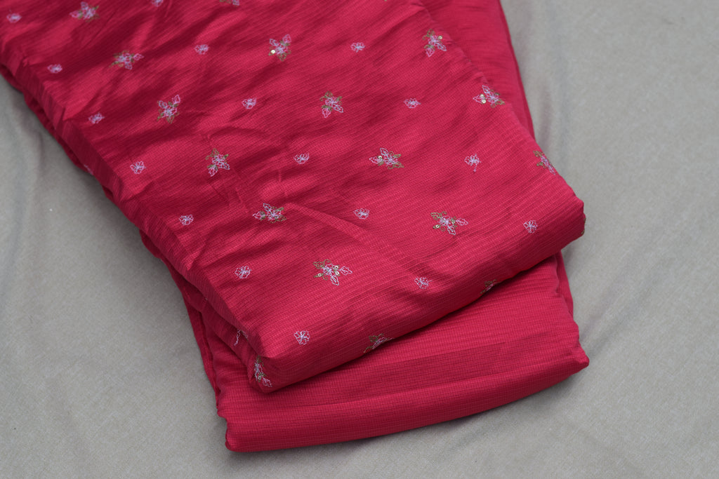 Ruby Bloom Berlin Silk Dress Material Set | Elegant Embroidered Top & Bottom | 56" Width