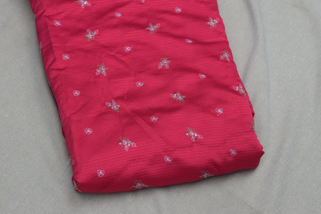 Ruby Bloom Berlin Silk Dress Material Set | Elegant Embroidered Top & Bottom | 56" Width