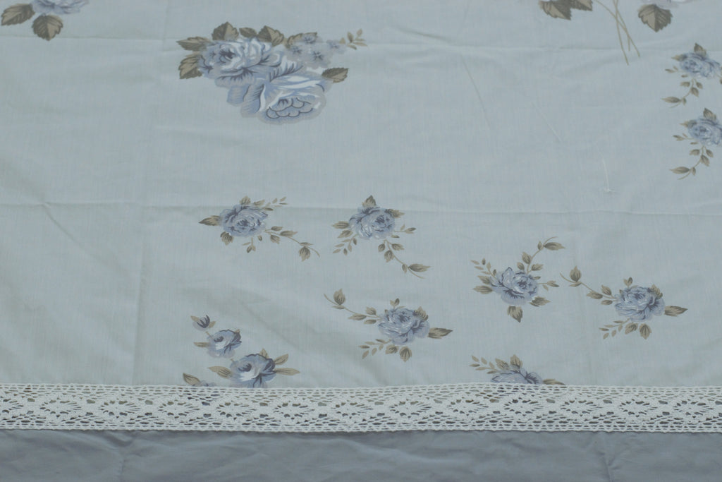 Premium Off-White (Ivory) Floral Cotton Bedspread with 2 Pillow Covers | Grey Floral Print | Lace Border | King Size 98 x 104 Inches
