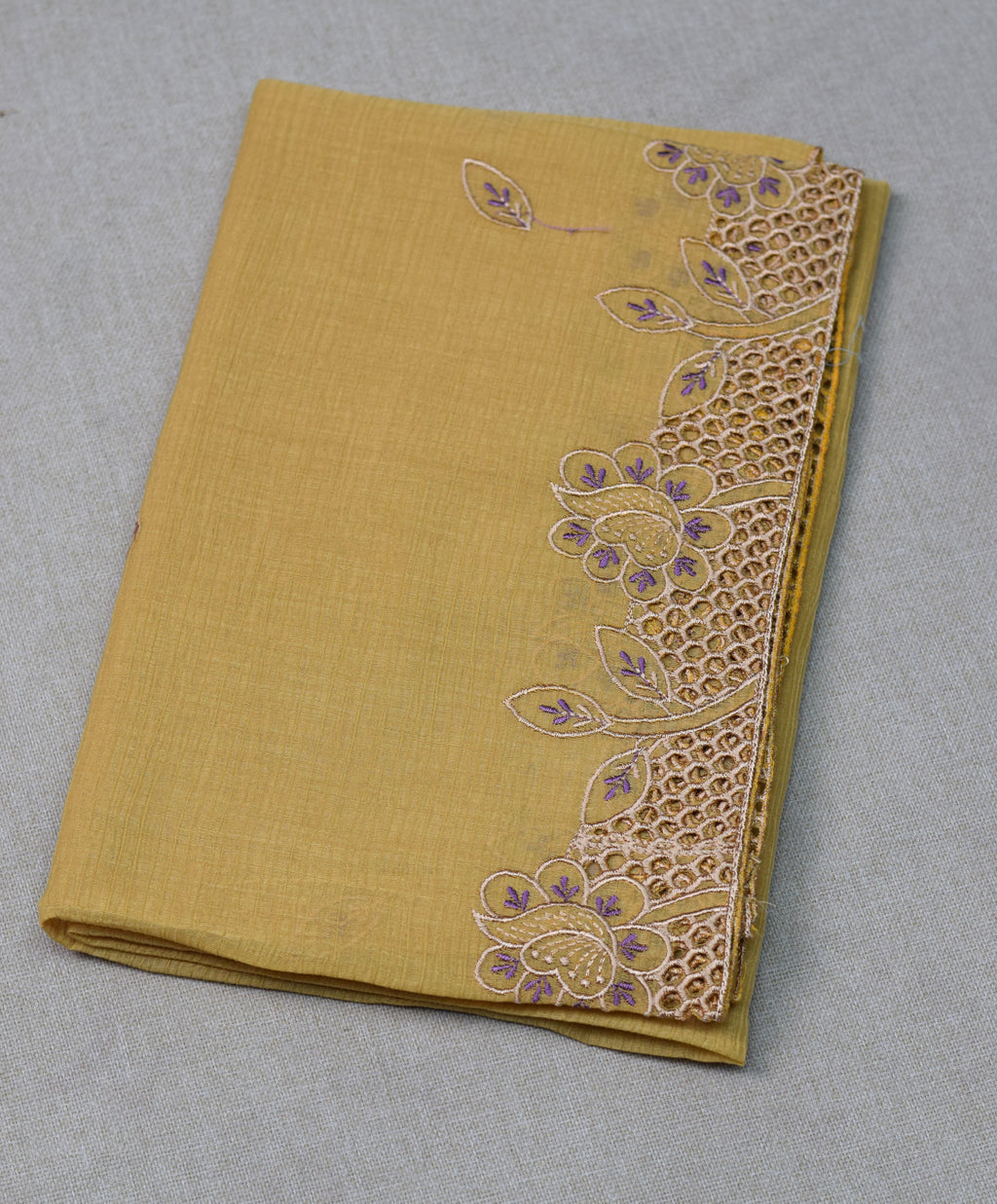 Mustard Yellow Christ Georgette Churidar Dress Material Set with Floral Embroidery
