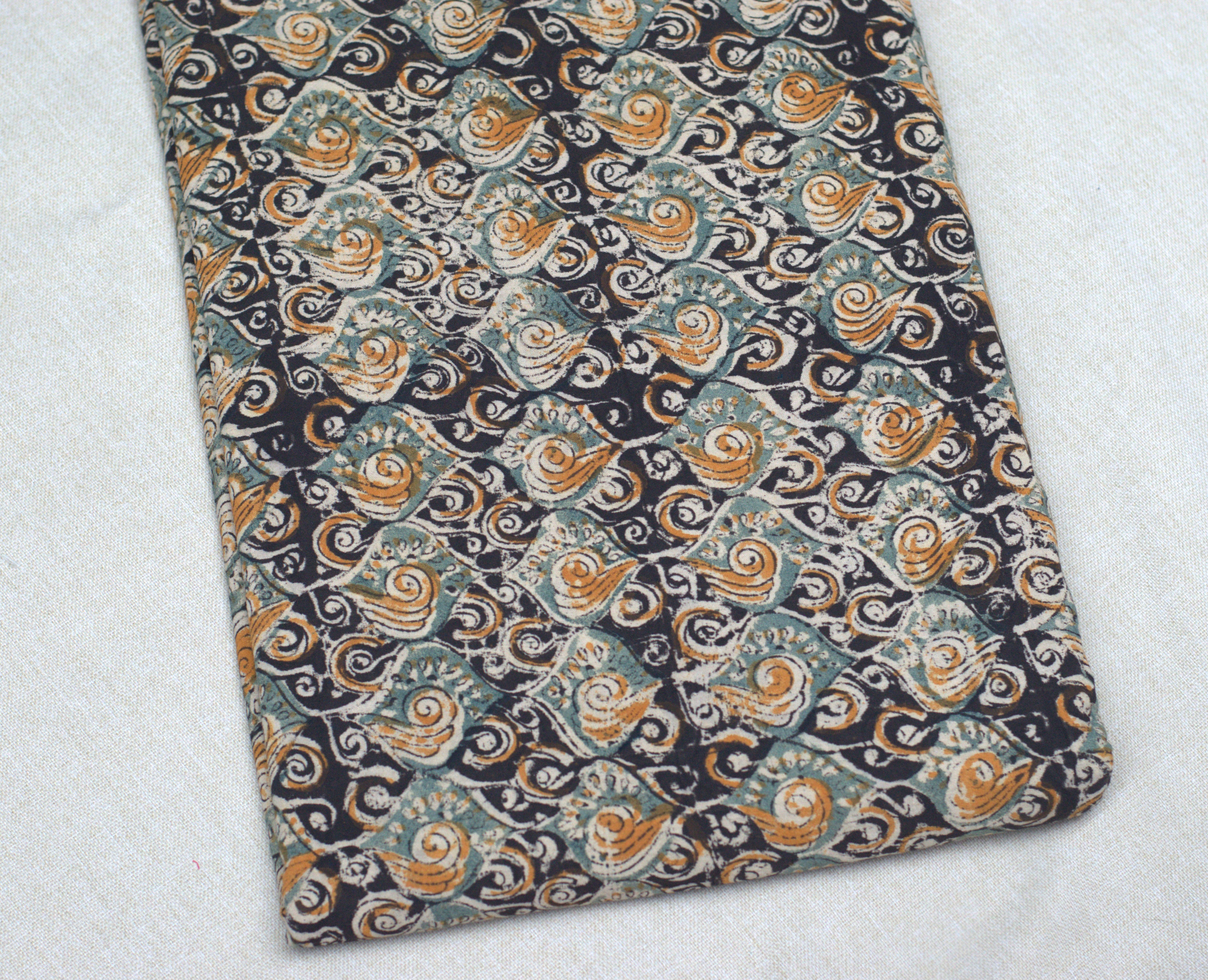 Midnight Swirl Kalamkari Cotton Churidar Material