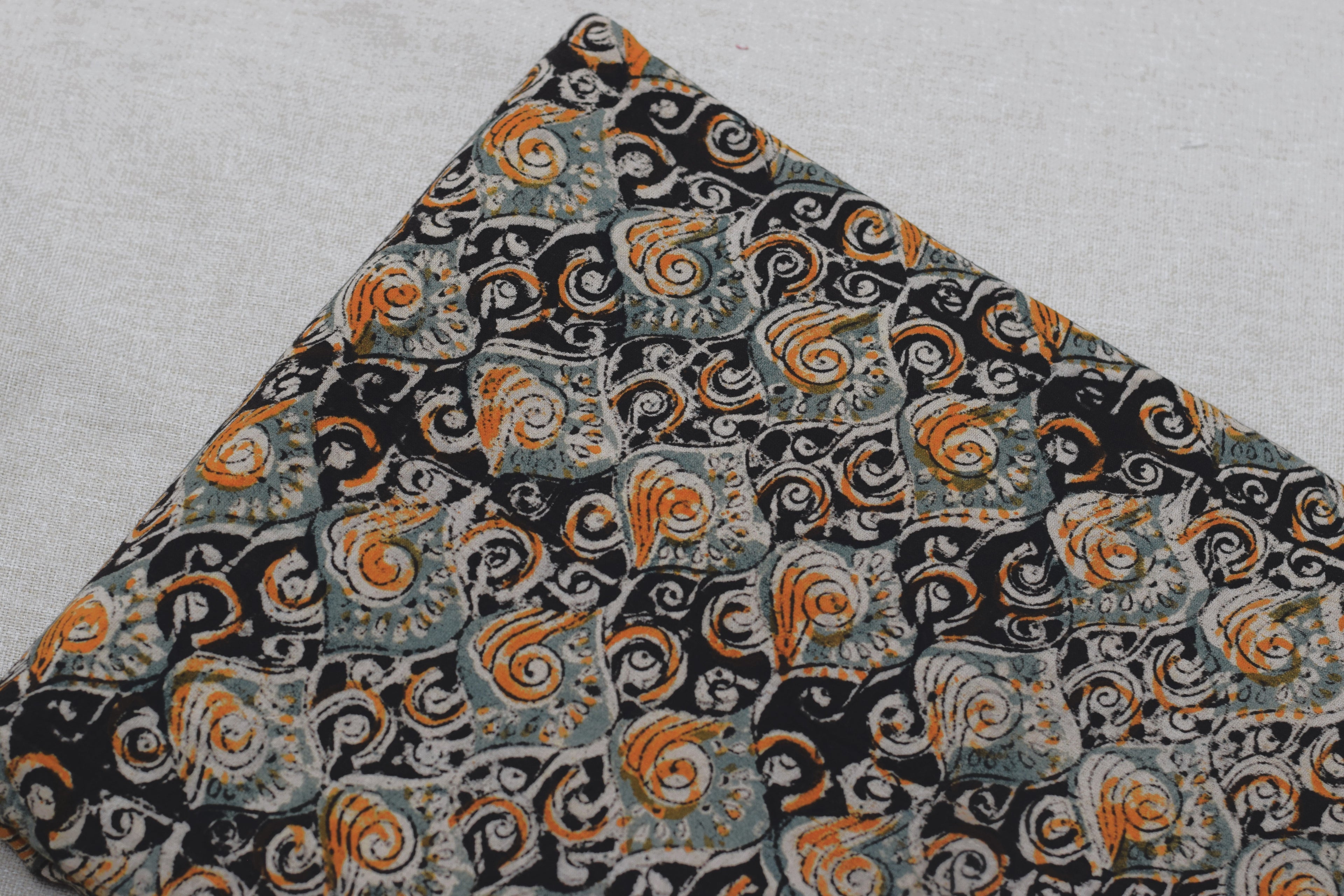 Midnight Swirl Kalamkari Cotton Churidar Material