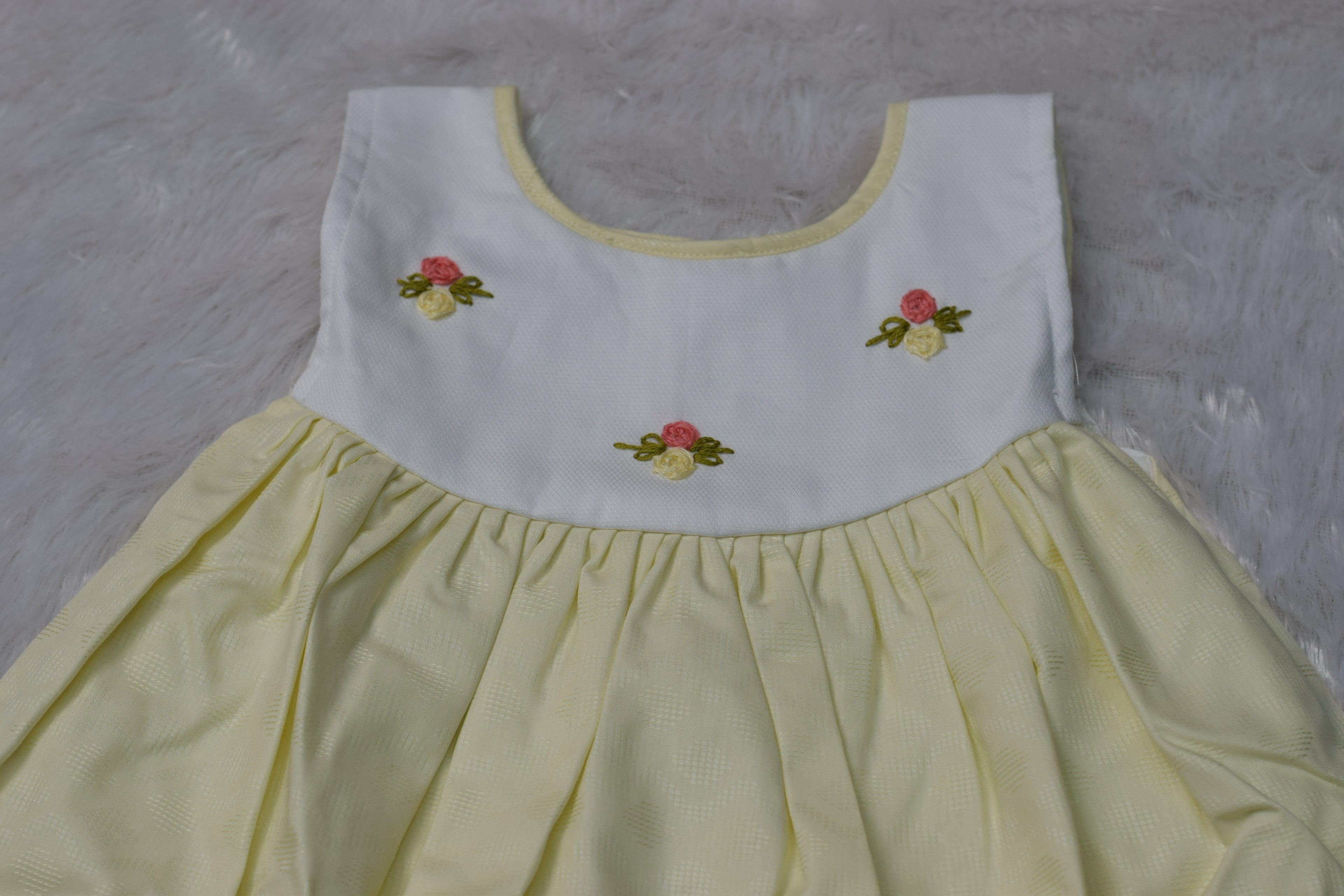 Girls Pastel Yellow Floral Embroidered Party Frock