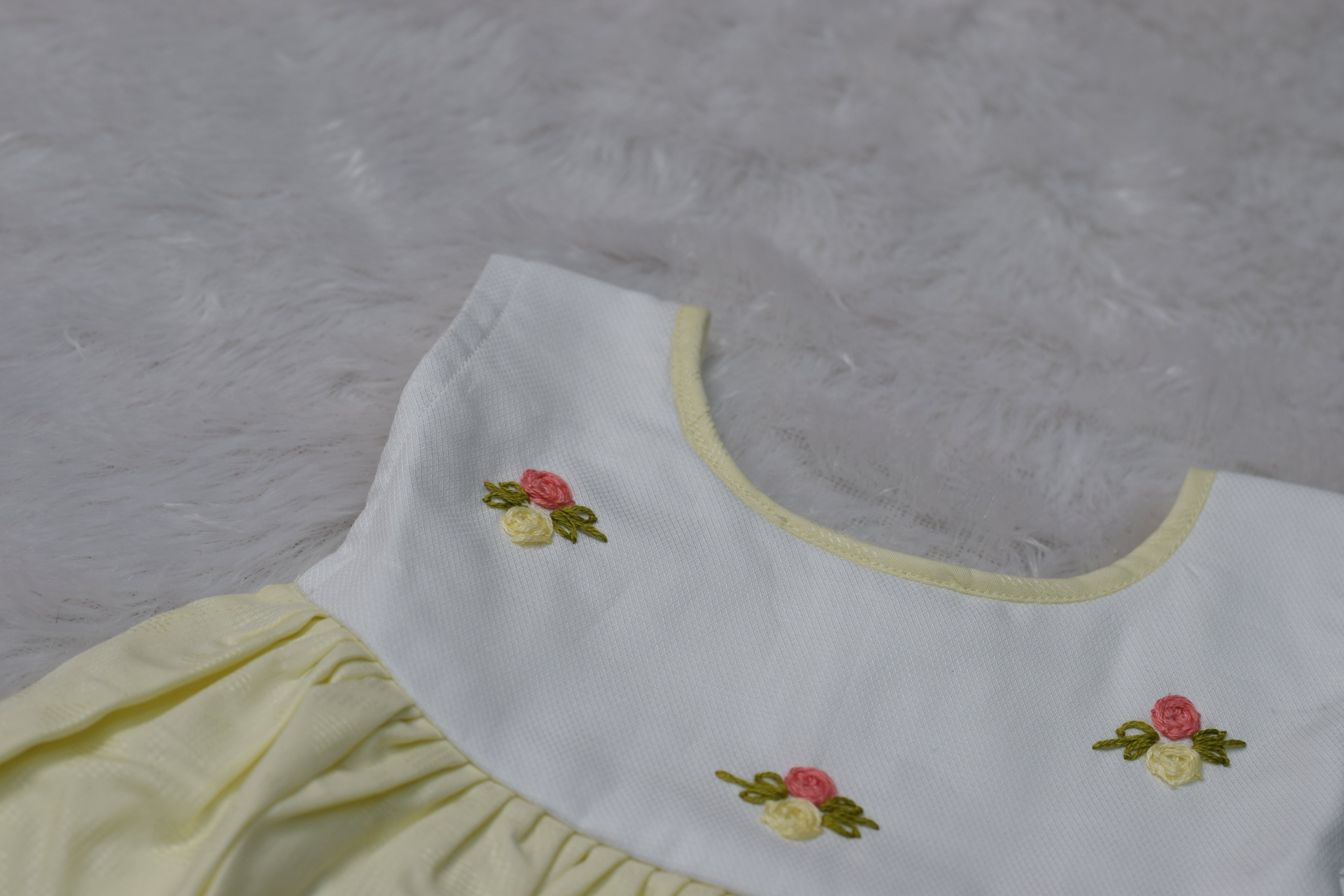 Girls Pastel Yellow Floral Embroidered Party Frock