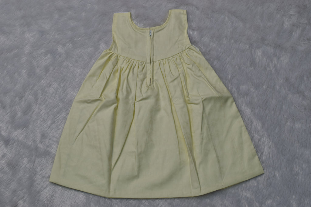 Girls Pastel Yellow Floral Embroidered Party Frock