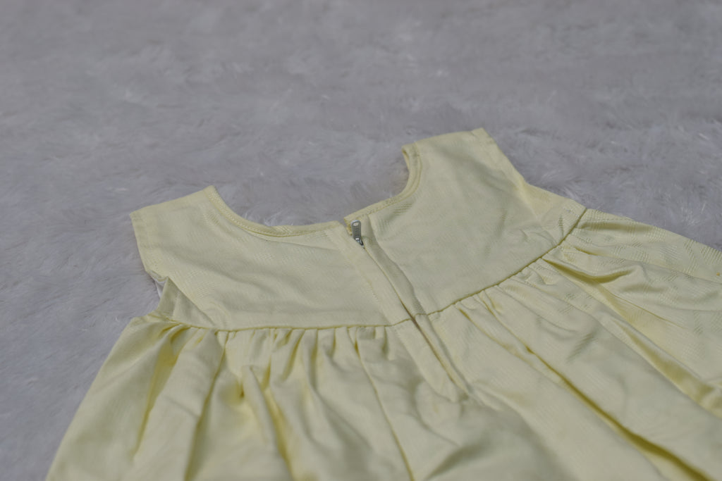Girls Pastel Yellow Floral Embroidered Party Frock