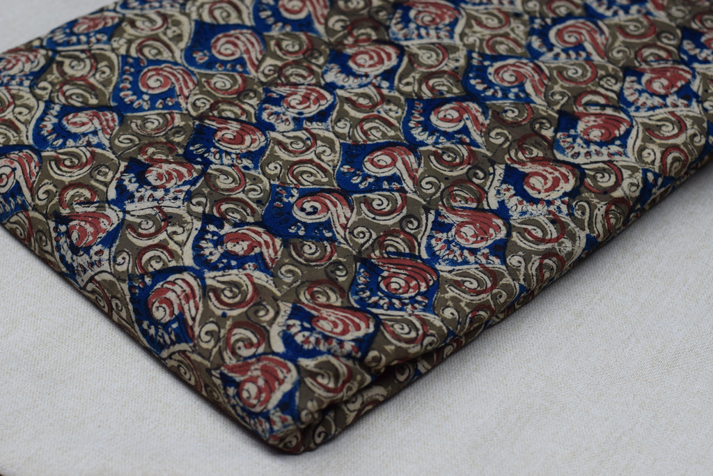 Royal Indigo Kalamkari Print Cotton Churidar Top Material – 2.5 Meter
