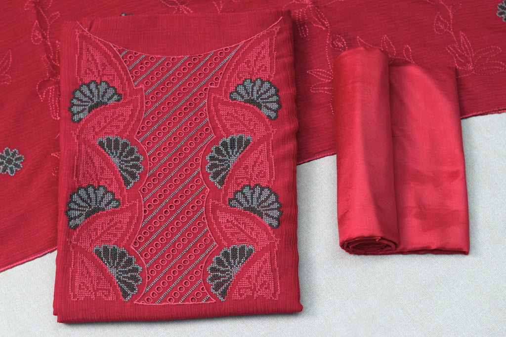 Christ Georgette Embroidered Churidar Material Set for Women – Pink Floral Design Dress Material
