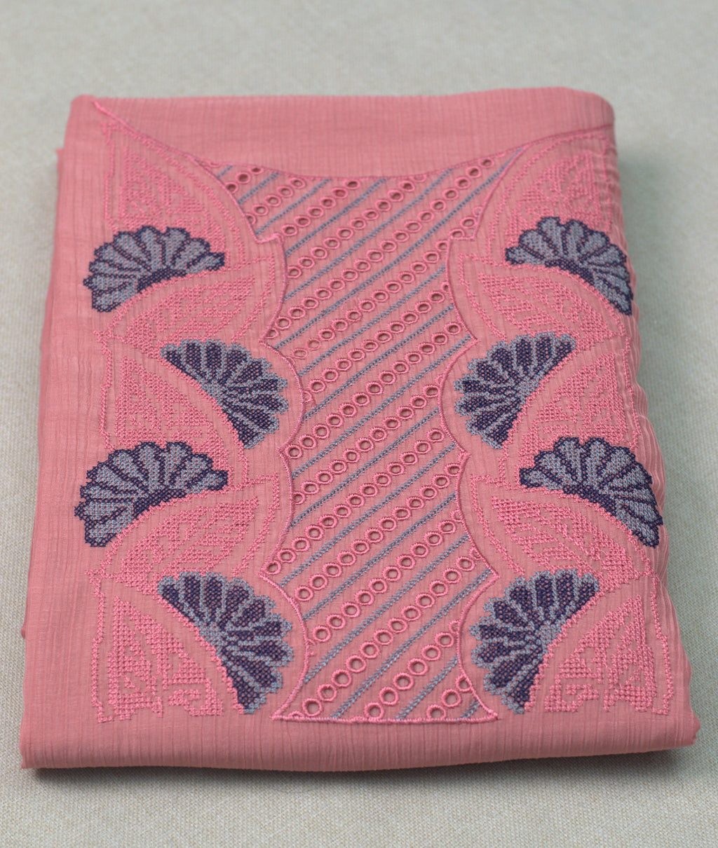 Blush Pink Christ Georgette Embroidered Churidar Material Set for Women