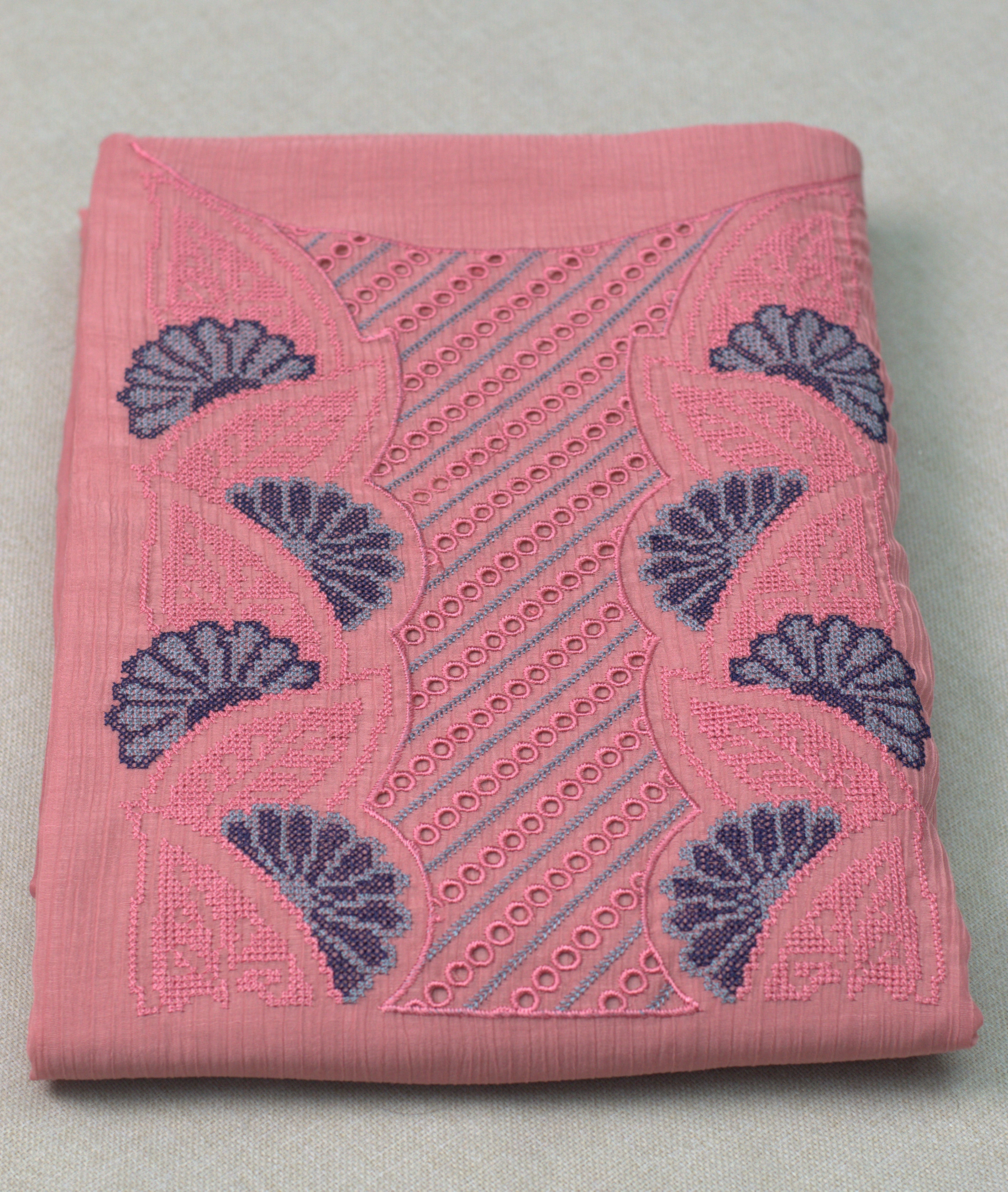 Blush Pink Christ Georgette Embroidered Churidar Material Set for Women