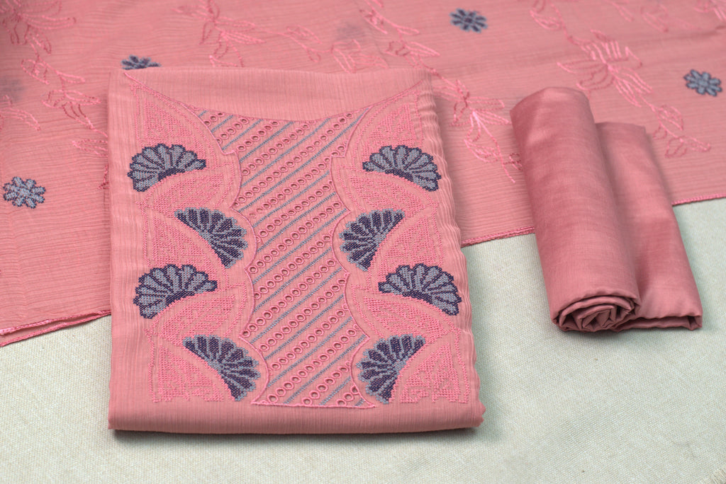 Blush Pink Christ Georgette Embroidered Churidar Material Set for Women