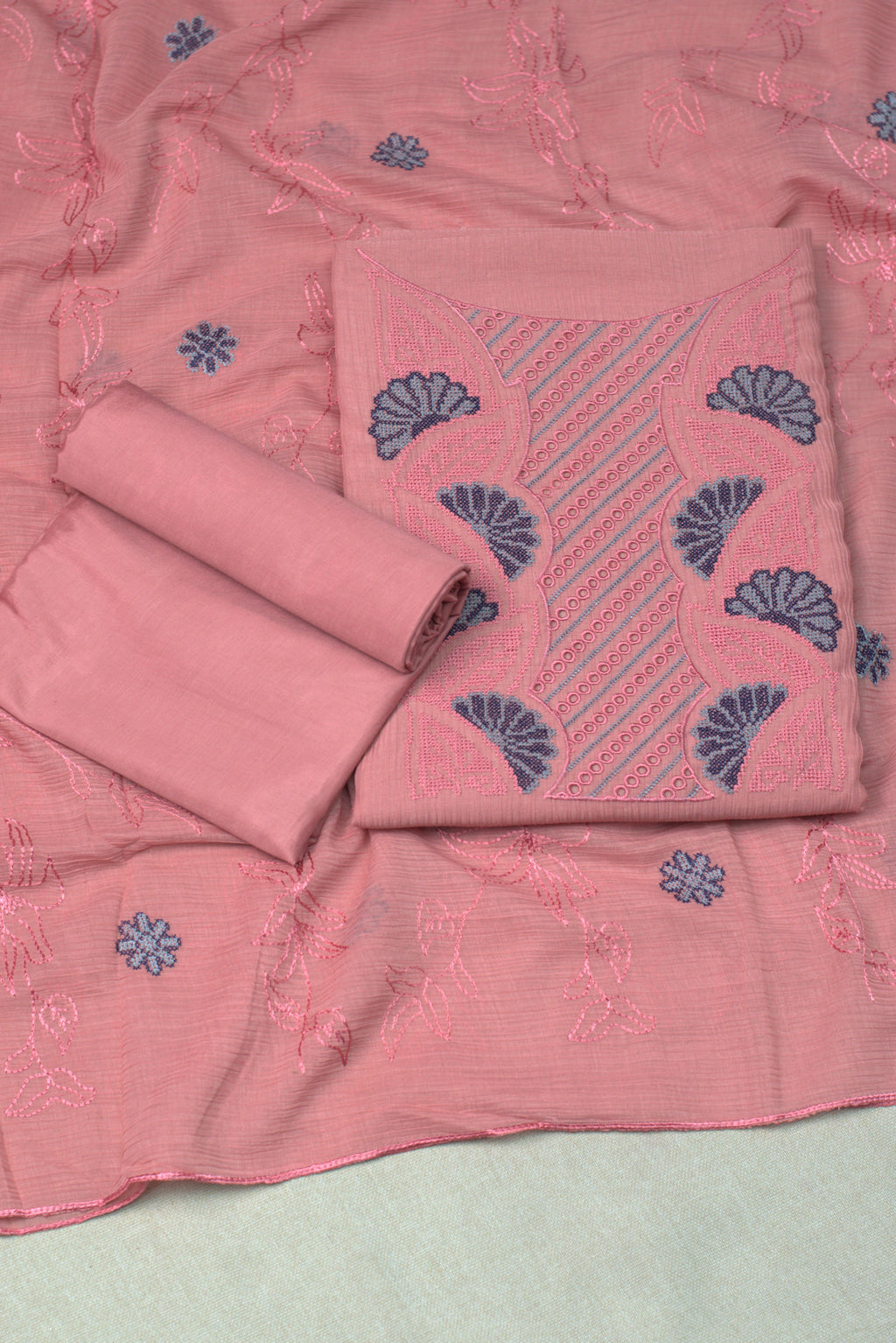 Blush Pink Christ Georgette Embroidered Churidar Material Set for Women