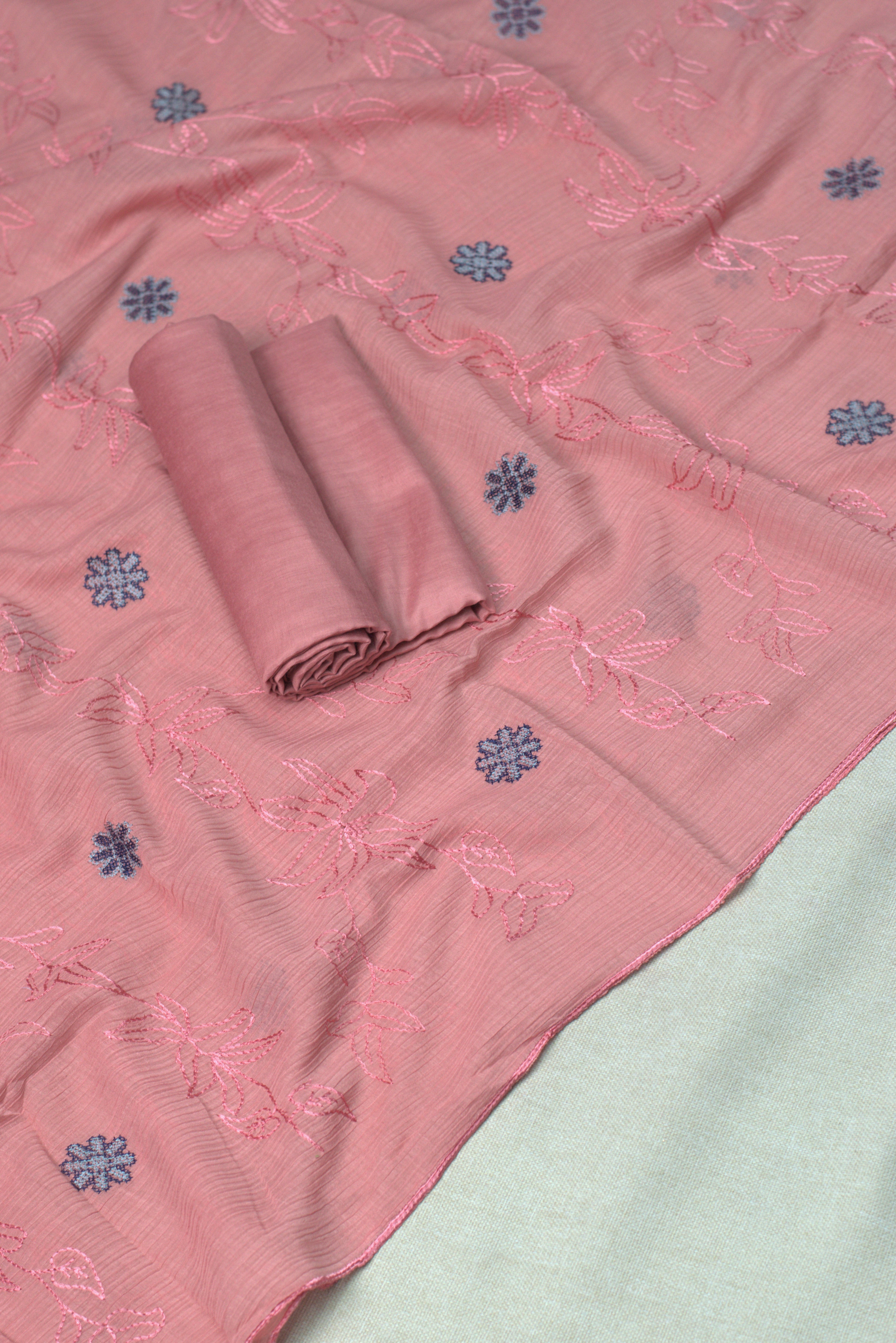 Blush Pink Christ Georgette Embroidered Churidar Material Set for Women