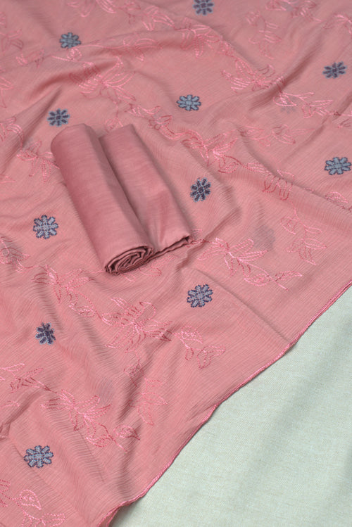 Blush Pink Christ Georgette Embroidered Churidar Material Set for Women