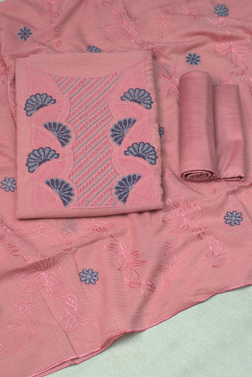 Blush Pink Christ Georgette Embroidered Churidar Material Set for Women