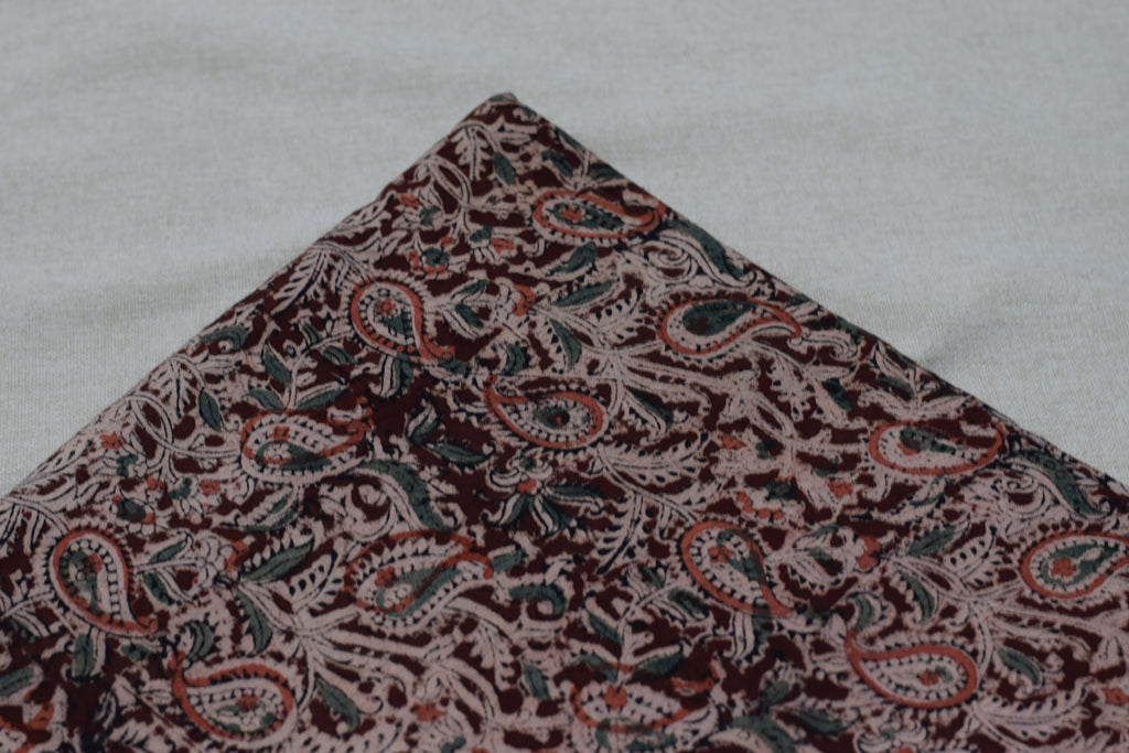 Kalamkari Print Cotton Churidar Material – Paisley Floral Design | 44" Width | Top Only 2.5 Meter