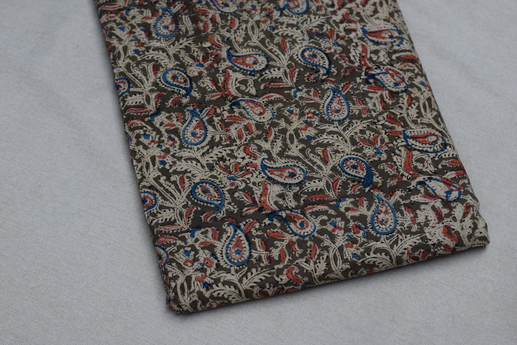 Kalamkari Print Cotton Churidar Material – Brown Paisley Design | 44" Width | Top Fabric 2.5 Meter