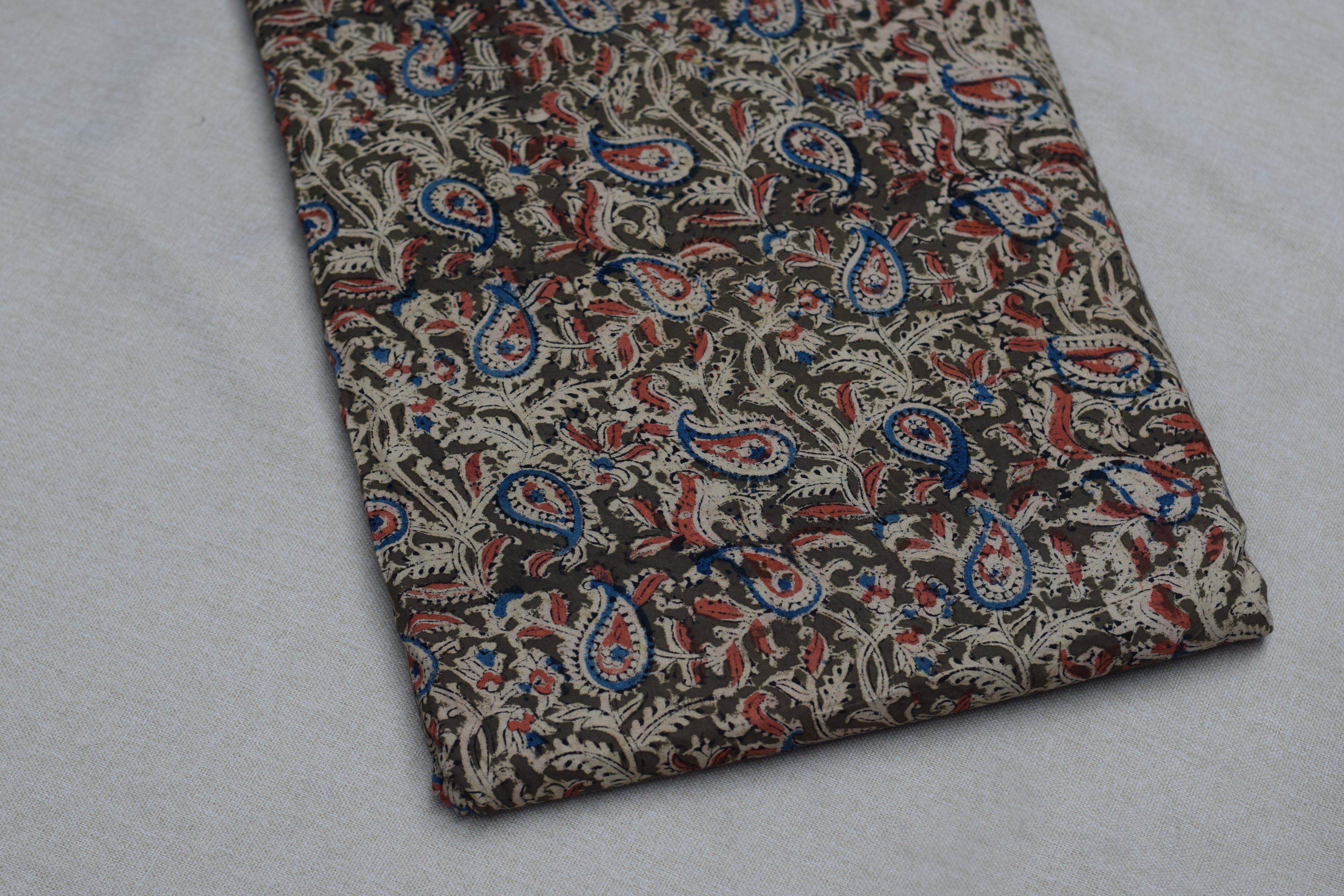 Kalamkari Print Cotton Churidar Material – Brown Paisley Design | 44" Width | Top Fabric 2.5 Meter