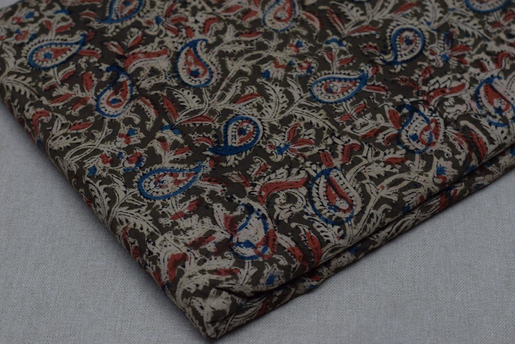 Kalamkari Print Cotton Churidar Material – Brown Paisley Design | 44" Width | Top Fabric 2.5 Meter