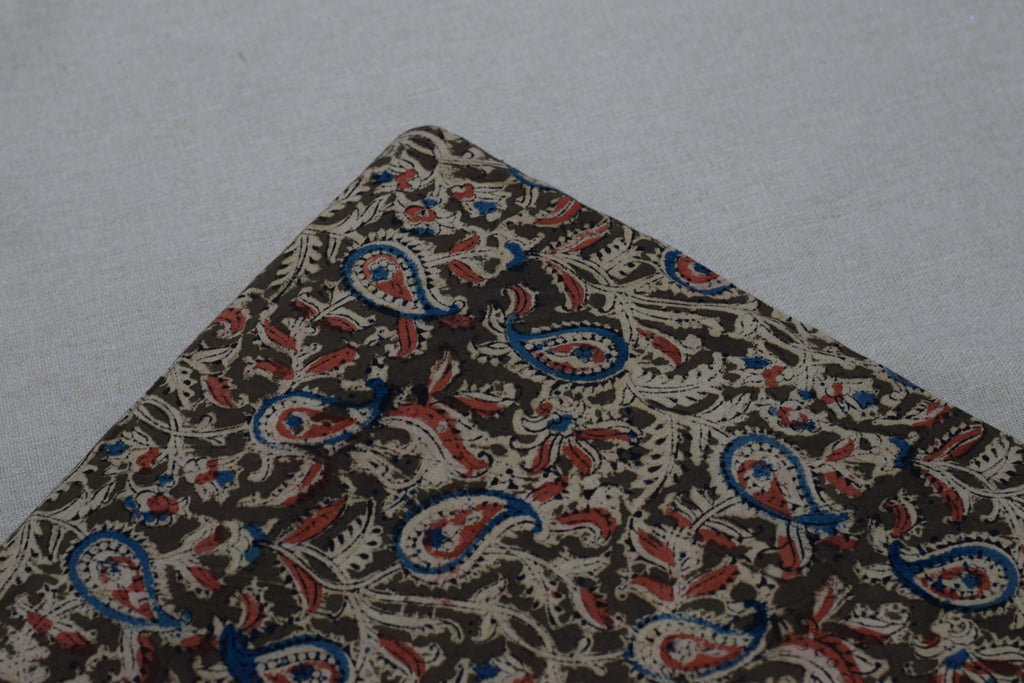 Kalamkari Print Cotton Churidar Material – Brown Paisley Design | 44" Width | Top Fabric 2.5 Meter