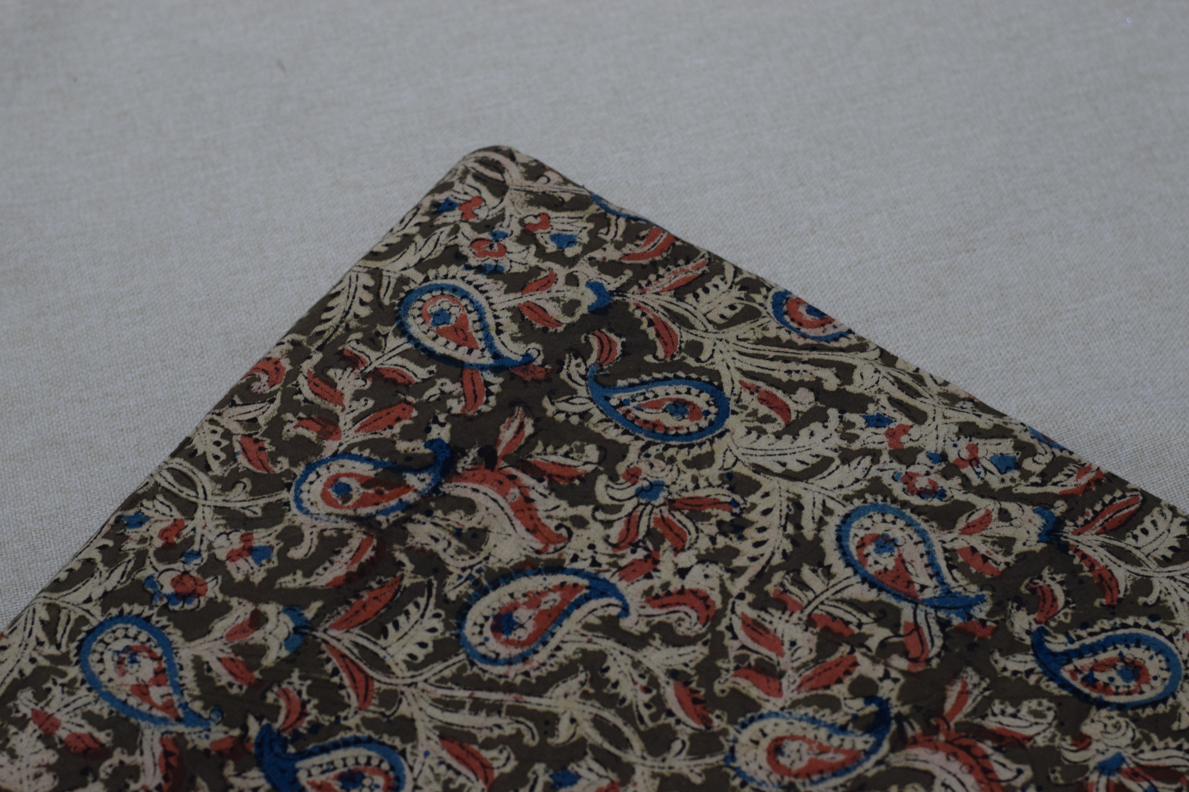 Kalamkari Print Cotton Churidar Material – Brown Paisley Design | 44" Width | Top Fabric 2.5 Meter