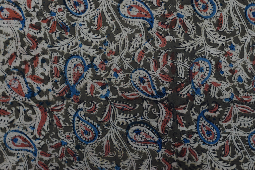 Kalamkari Print Cotton Churidar Material – Brown Paisley Design | 44" Width | Top Fabric 2.5 Meter