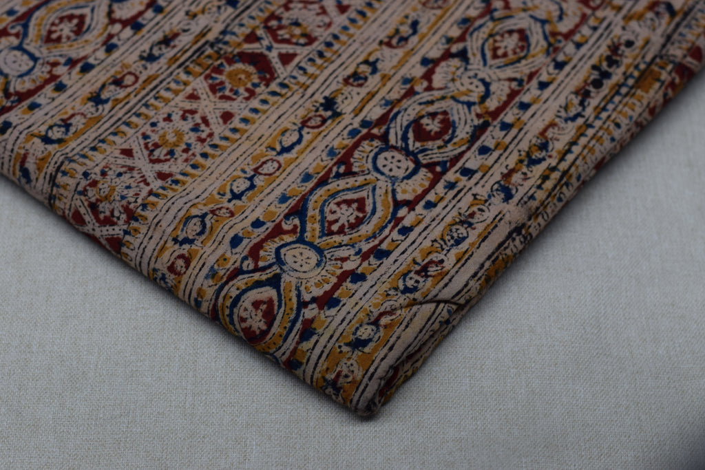 Kalamkari Print Cotton Churidar Material – Beige Multi Color | 44" Width | Top Only 3 Meter