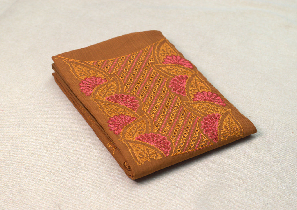 Rust Orange Christ Georgette Embroidered Churidar Material Set with Dupatta