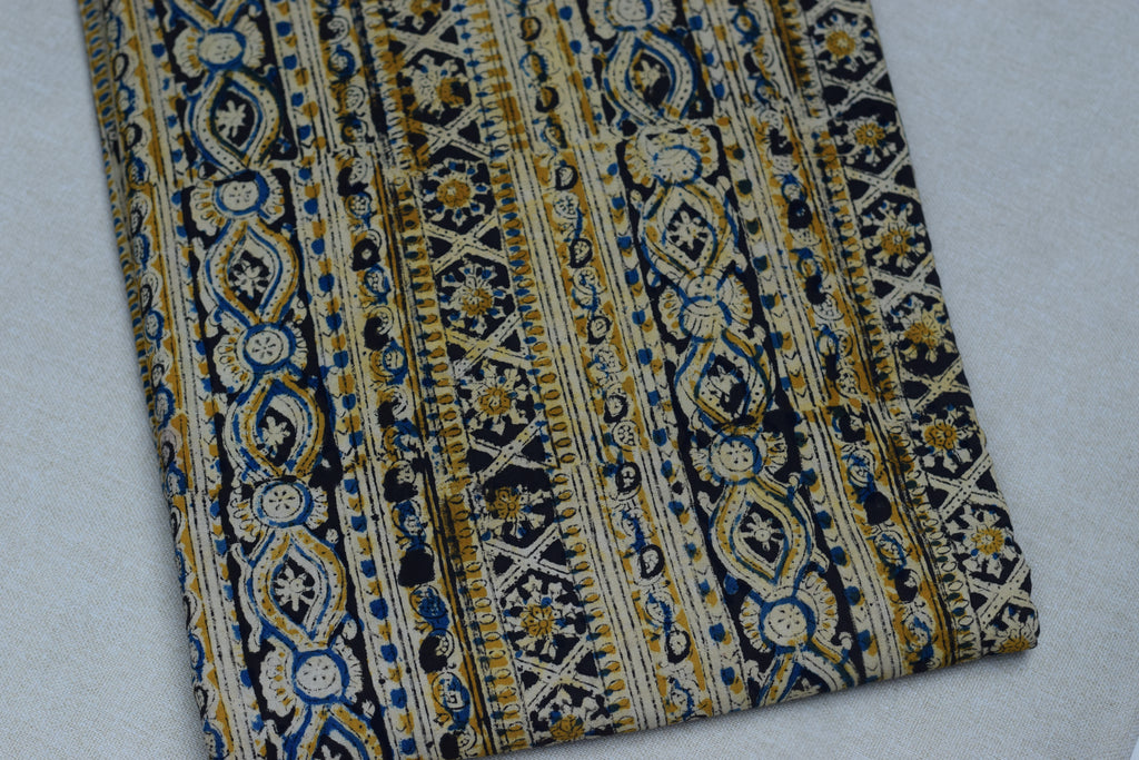 Kalamkari Print Cotton Churidar Material – Blue & Beige Traditional Print | 44" Width | 3 Meter Top Fabric
