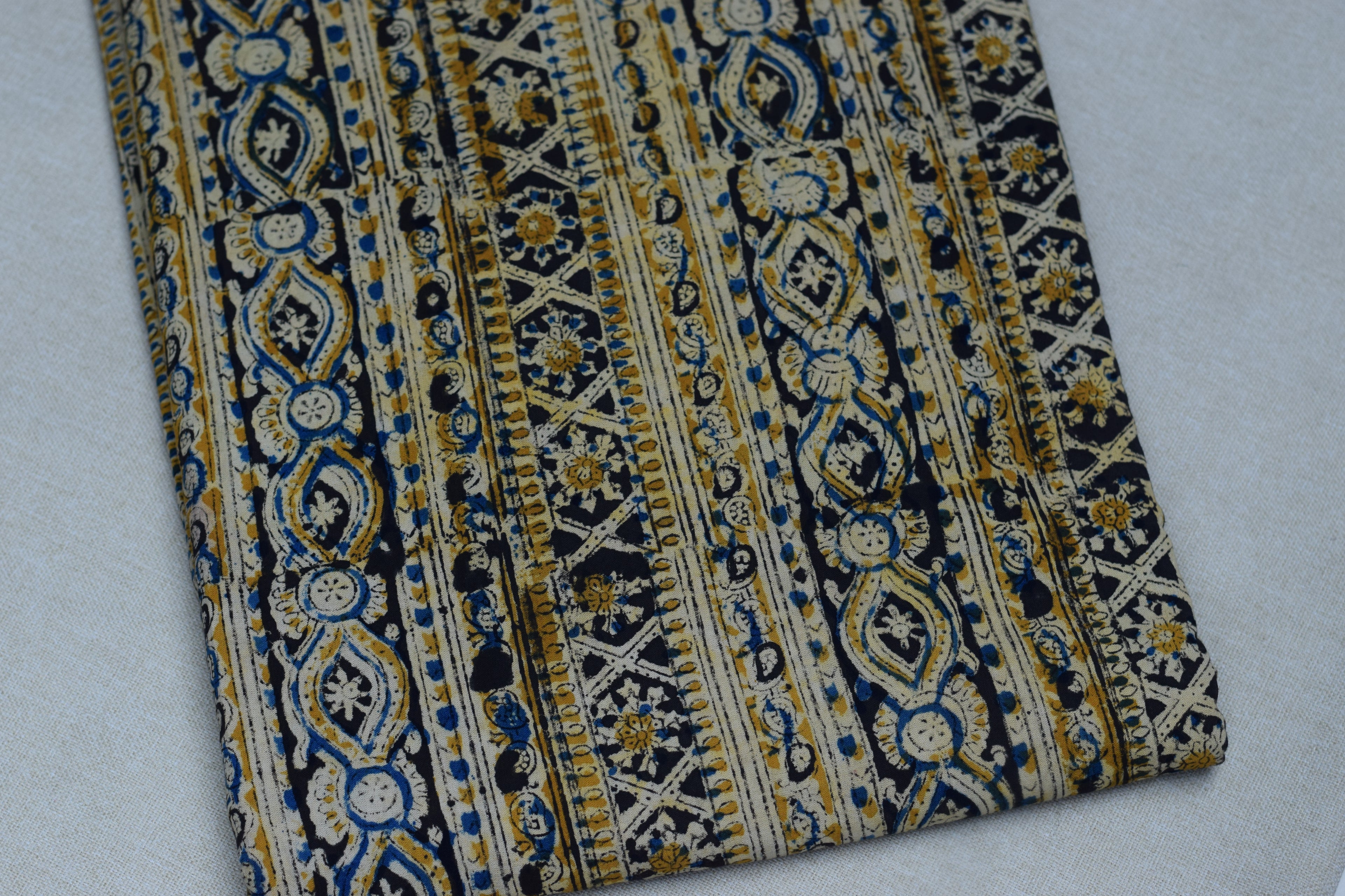 Kalamkari Print Cotton Churidar Material – Blue & Beige Traditional Print | 44" Width | 3 Meter Top Fabric