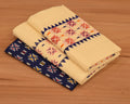 Women's Kerala Set Mundu with Navy Blue Printed Blouse Piece | Traditional Off-White Cotton 3-Piece Set