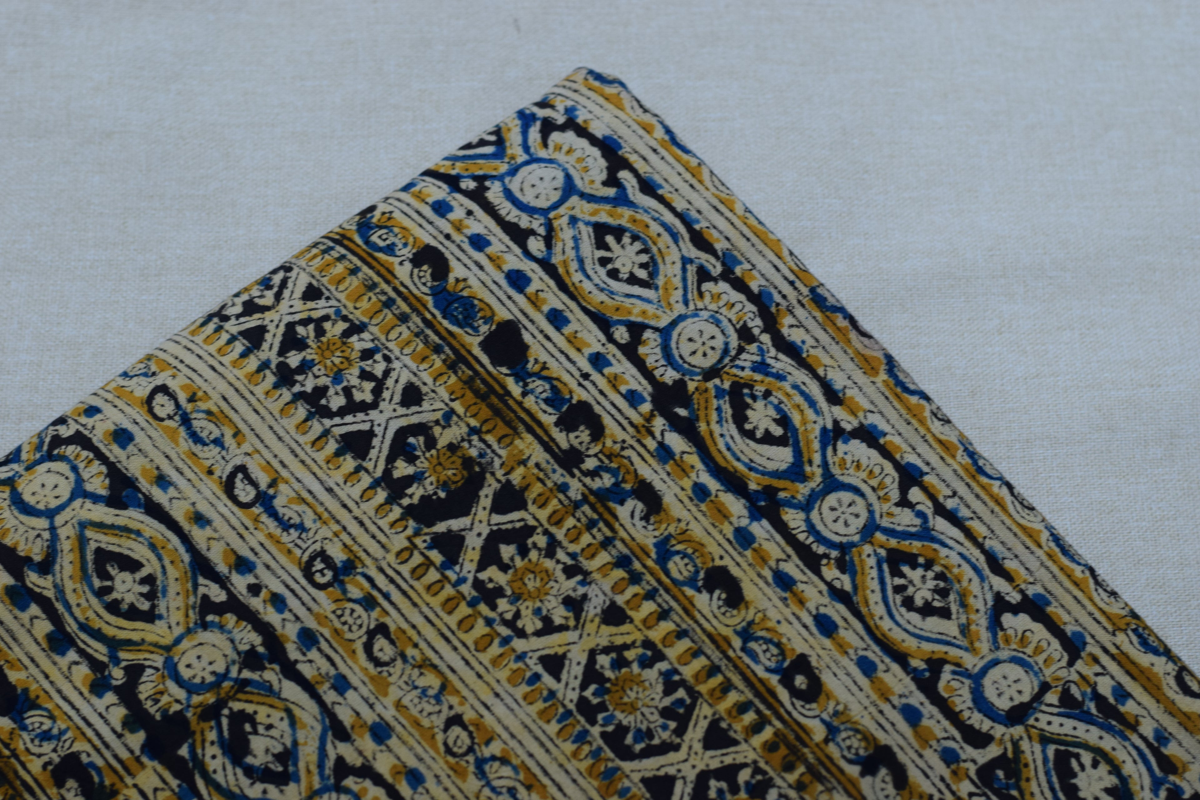 Kalamkari Print Cotton Churidar Material – Blue & Beige Traditional Print | 44" Width | 3 Meter Top Fabric